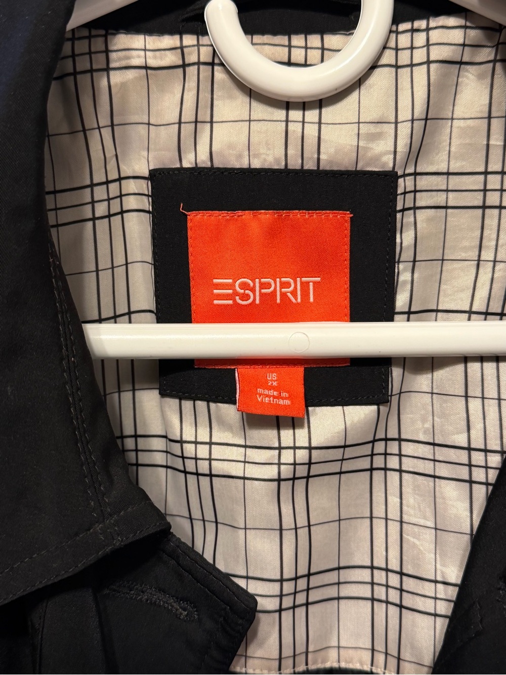 Esprit Black Jacket with Orange Logo and White Grid Lining